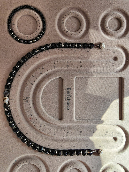 Handmade Black Obsidian and Onyx Necklace and Bracelet Jewelry Set