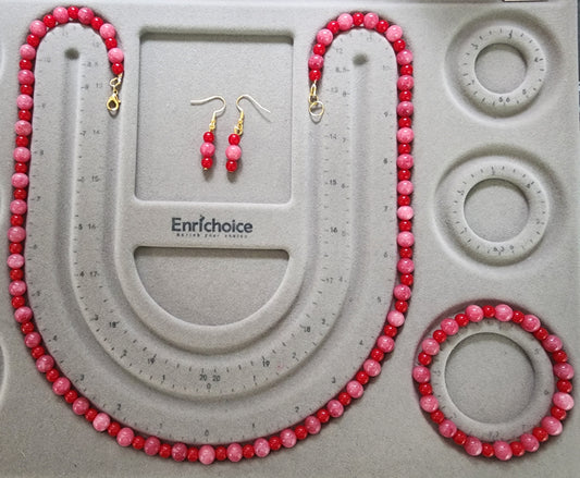 Handmade Argentine Rhodochrosite with Red Glass Beads Necklace Jewelry Set